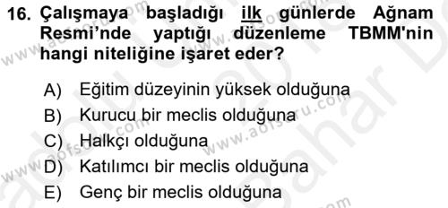 Türkiye´de Demokrasi Ve Parlemento Tarihi Dersi 2018 - 2019 Yılı (Vize) Ara Sınavı 16. Soru