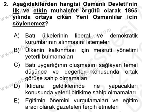 Türkiye´de Demokrasi Ve Parlemento Tarihi Dersi 2018 - 2019 Yılı (Vize) Ara Sınavı 2. Soru