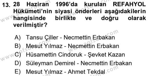 Türkiye´de Demokrasi Ve Parlemento Tarihi Dersi 2018 - 2019 Yılı (Final) Dönem Sonu Sınavı 13. Soru