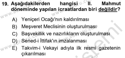 Türkiye´de Demokrasi Ve Parlemento Tarihi Dersi 2021 - 2022 Yılı Yaz Okulu Sınavı 19. Soru