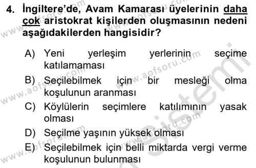 Türkiye´de Demokrasi Ve Parlemento Tarihi Dersi 2021 - 2022 Yılı Yaz Okulu Sınavı 4. Soru