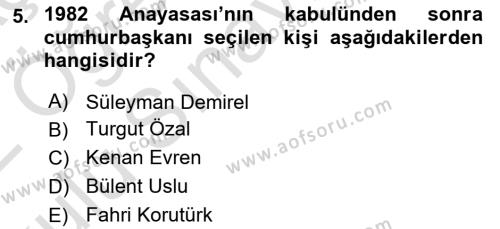 Türkiye´de Demokrasi Ve Parlemento Tarihi Dersi 2021 - 2022 Yılı Yaz Okulu Sınavı 5. Soru