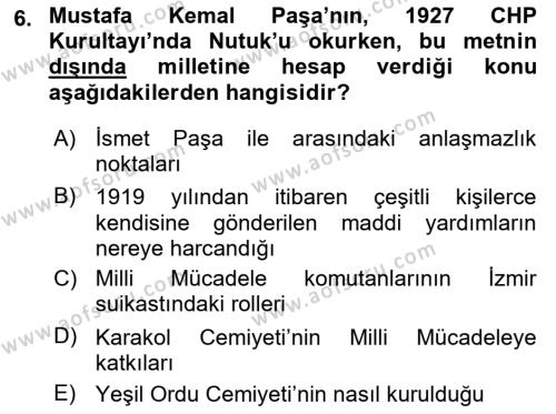 Türkiye´de Demokrasi Ve Parlemento Tarihi Dersi 2021 - 2022 Yılı Yaz Okulu Sınavı 6. Soru