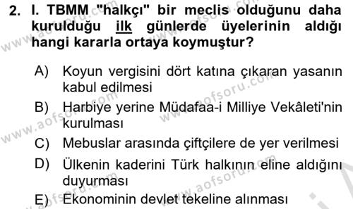 Türkiye´de Demokrasi Ve Parlemento Tarihi Dersi 2023 - 2024 Yılı (Vize) Ara Sınavı 2. Soru