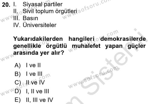 Türkiye´de Demokrasi Ve Parlemento Tarihi Dersi 2023 - 2024 Yılı (Vize) Ara Sınavı 20. Soru