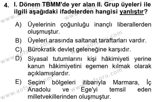 Türkiye´de Demokrasi Ve Parlemento Tarihi Dersi 2023 - 2024 Yılı (Vize) Ara Sınavı 4. Soru