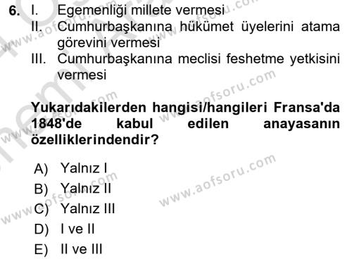 Türkiye´de Demokrasi Ve Parlemento Tarihi Dersi 2023 - 2024 Yılı (Vize) Ara Sınavı 6. Soru