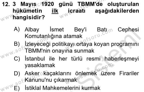 Türkiye´de Demokrasi Ve Parlemento Tarihi Dersi 2023 - 2024 Yılı (Final) Dönem Sonu Sınavı 12. Soru