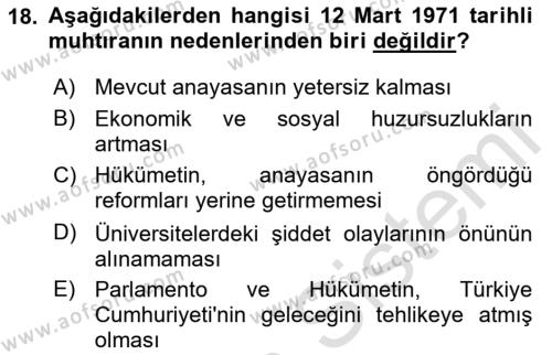 Türkiye´de Demokrasi Ve Parlemento Tarihi Dersi 2023 - 2024 Yılı (Final) Dönem Sonu Sınavı 18. Soru