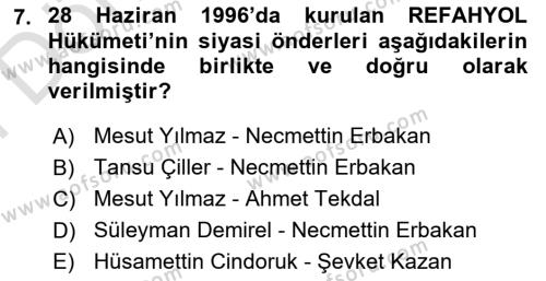 Türkiye´de Demokrasi Ve Parlemento Tarihi Dersi 2023 - 2024 Yılı (Final) Dönem Sonu Sınavı 7. Soru