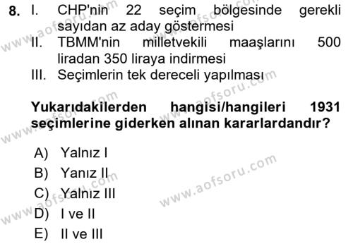 Türkiye´de Demokrasi Ve Parlemento Tarihi Dersi 2023 - 2024 Yılı (Final) Dönem Sonu Sınavı 8. Soru