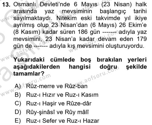 Türk Askeri Teşkilat Tarihi Dersi 2022 - 2023 Yılı (Vize) Ara Sınavı 13. Soru