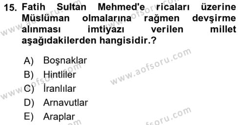 Türk Askeri Teşkilat Tarihi Dersi 2022 - 2023 Yılı (Vize) Ara Sınavı 15. Soru