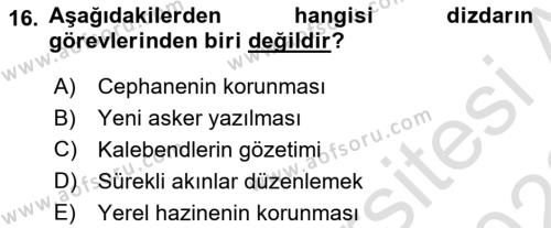 Türk Askeri Teşkilat Tarihi Dersi 2022 - 2023 Yılı (Vize) Ara Sınavı 16. Soru