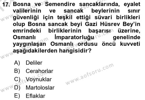 Türk Askeri Teşkilat Tarihi Dersi 2022 - 2023 Yılı (Vize) Ara Sınavı 17. Soru