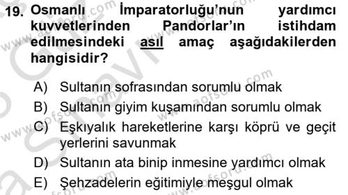 Türk Askeri Teşkilat Tarihi Dersi 2022 - 2023 Yılı (Vize) Ara Sınavı 19. Soru