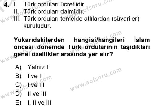 Türk Askeri Teşkilat Tarihi Dersi 2022 - 2023 Yılı (Vize) Ara Sınavı 4. Soru