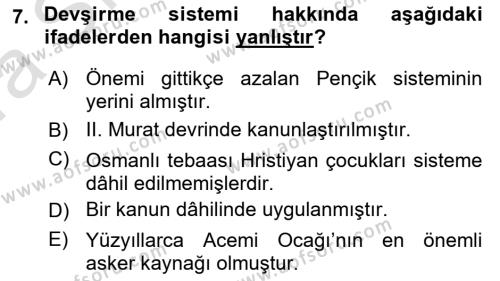 Türk Askeri Teşkilat Tarihi Dersi 2022 - 2023 Yılı (Vize) Ara Sınavı 7. Soru