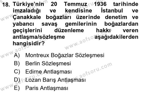 Türk Askeri Teşkilat Tarihi Dersi 2022 - 2023 Yılı (Final) Dönem Sonu Sınavı 18. Soru