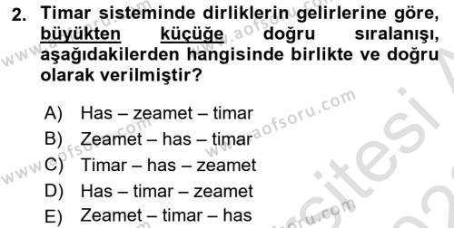 Türk Askeri Teşkilat Tarihi Dersi 2022 - 2023 Yılı (Final) Dönem Sonu Sınavı 2. Soru