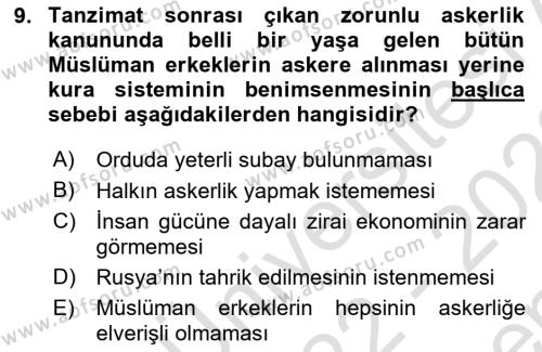 Türk Askeri Teşkilat Tarihi Dersi 2022 - 2023 Yılı (Final) Dönem Sonu Sınavı 9. Soru