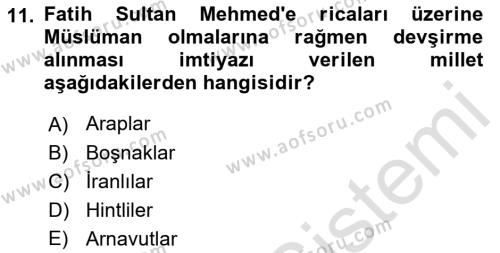 Türk Askeri Teşkilat Tarihi Dersi 2023 - 2024 Yılı (Vize) Ara Sınavı 11. Soru