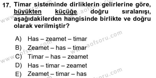 Türk Askeri Teşkilat Tarihi Dersi 2023 - 2024 Yılı (Vize) Ara Sınavı 17. Soru