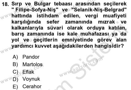 Türk Askeri Teşkilat Tarihi Dersi 2023 - 2024 Yılı (Vize) Ara Sınavı 18. Soru