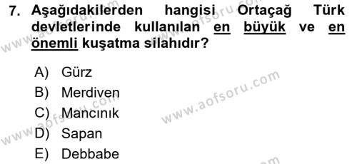 Türk Askeri Teşkilat Tarihi Dersi 2023 - 2024 Yılı (Vize) Ara Sınavı 7. Soru