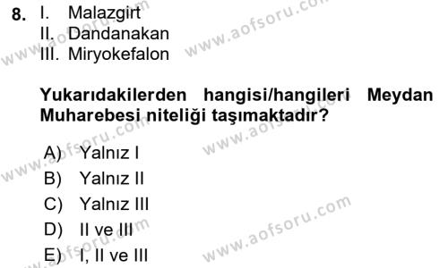 Türk Askeri Teşkilat Tarihi Dersi 2023 - 2024 Yılı (Vize) Ara Sınavı 8. Soru