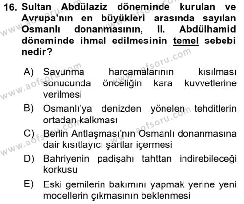 Türk Askeri Teşkilat Tarihi Dersi 2023 - 2024 Yılı (Final) Dönem Sonu Sınavı 16. Soru