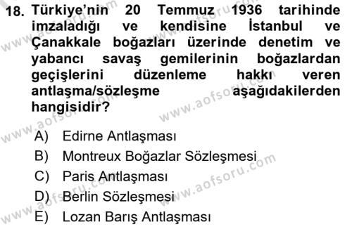 Türk Askeri Teşkilat Tarihi Dersi 2023 - 2024 Yılı (Final) Dönem Sonu Sınavı 18. Soru