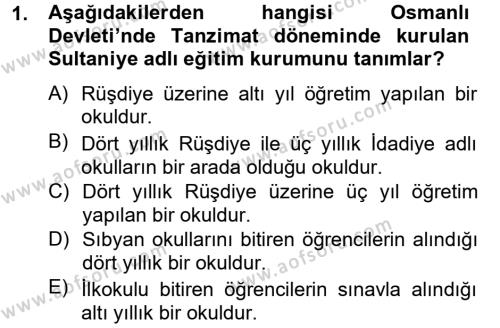 Türk Eğitim Tarihi Dersi 2012 - 2013 Yılı (Vize) Ara Sınavı 1. Soru