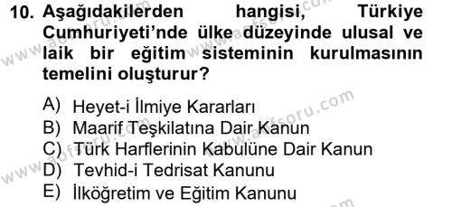 Türk Eğitim Tarihi Dersi 2012 - 2013 Yılı (Vize) Ara Sınavı 10. Soru