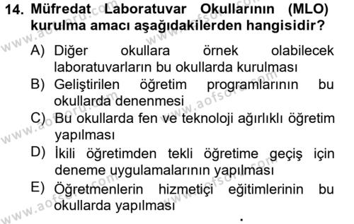 Türk Eğitim Tarihi Dersi 2012 - 2013 Yılı (Vize) Ara Sınavı 14. Soru