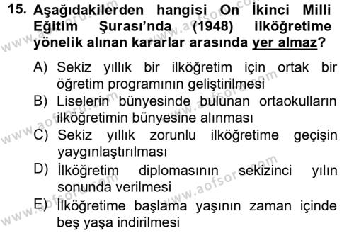 Türk Eğitim Tarihi Dersi 2012 - 2013 Yılı (Vize) Ara Sınavı 15. Soru