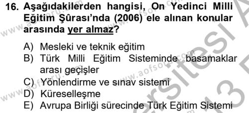 Türk Eğitim Tarihi Dersi 2012 - 2013 Yılı (Vize) Ara Sınavı 16. Soru