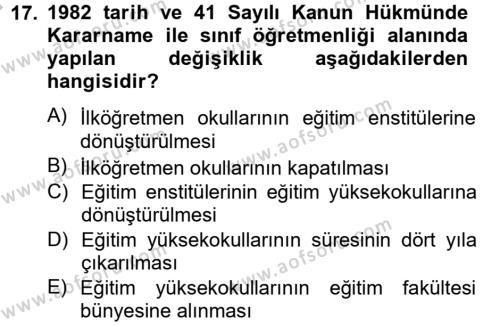 Türk Eğitim Tarihi Dersi 2012 - 2013 Yılı (Vize) Ara Sınavı 17. Soru