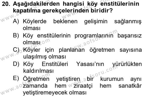 Türk Eğitim Tarihi Dersi 2012 - 2013 Yılı (Vize) Ara Sınavı 20. Soru