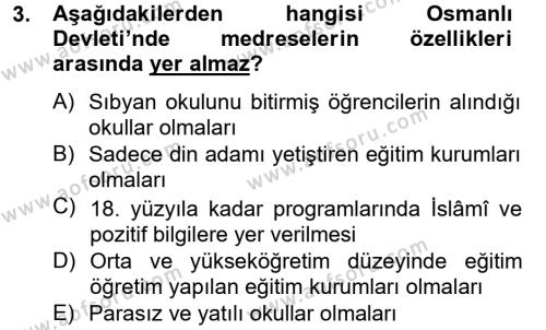 Türk Eğitim Tarihi Dersi 2012 - 2013 Yılı (Vize) Ara Sınavı 3. Soru