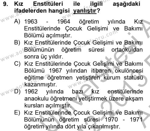 Türk Eğitim Tarihi Dersi 2012 - 2013 Yılı (Vize) Ara Sınavı 9. Soru
