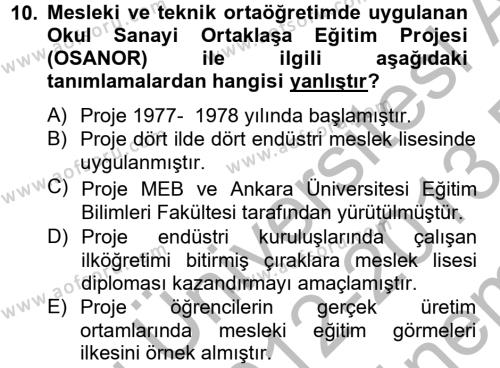 Türk Eğitim Tarihi Dersi 2012 - 2013 Yılı (Final) Dönem Sonu Sınavı 10. Soru