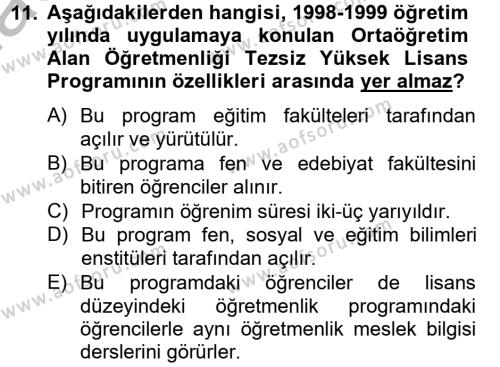 Türk Eğitim Tarihi Dersi 2012 - 2013 Yılı (Final) Dönem Sonu Sınavı 11. Soru