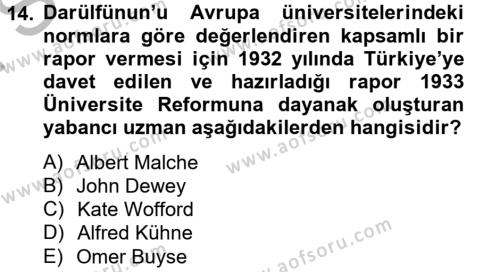 Türk Eğitim Tarihi Dersi 2012 - 2013 Yılı (Final) Dönem Sonu Sınavı 14. Soru