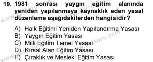 Türk Eğitim Tarihi Dersi 2012 - 2013 Yılı (Final) Dönem Sonu Sınavı 19. Soru
