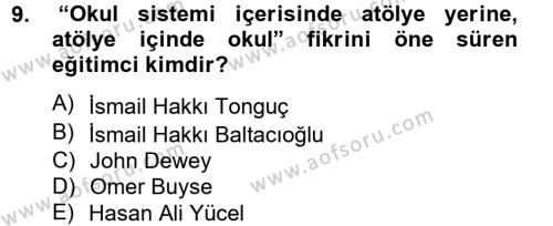 Türk Eğitim Tarihi Dersi 2012 - 2013 Yılı (Final) Dönem Sonu Sınavı 9. Soru