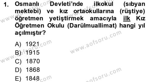 Türk Eğitim Tarihi Dersi 2013 - 2014 Yılı (Vize) Ara Sınavı 1. Soru