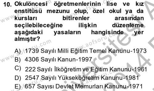 Türk Eğitim Tarihi Dersi 2013 - 2014 Yılı (Vize) Ara Sınavı 10. Soru