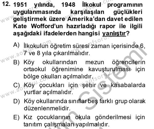 Türk Eğitim Tarihi Dersi 2013 - 2014 Yılı (Vize) Ara Sınavı 12. Soru