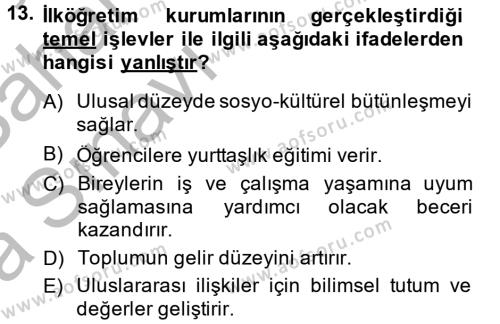 Türk Eğitim Tarihi Dersi 2013 - 2014 Yılı (Vize) Ara Sınavı 13. Soru